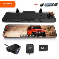 WOLFBOX 12" G900 Mirror Dash Cam, 4K Mirror Dash Camera With WDR, Card Reader