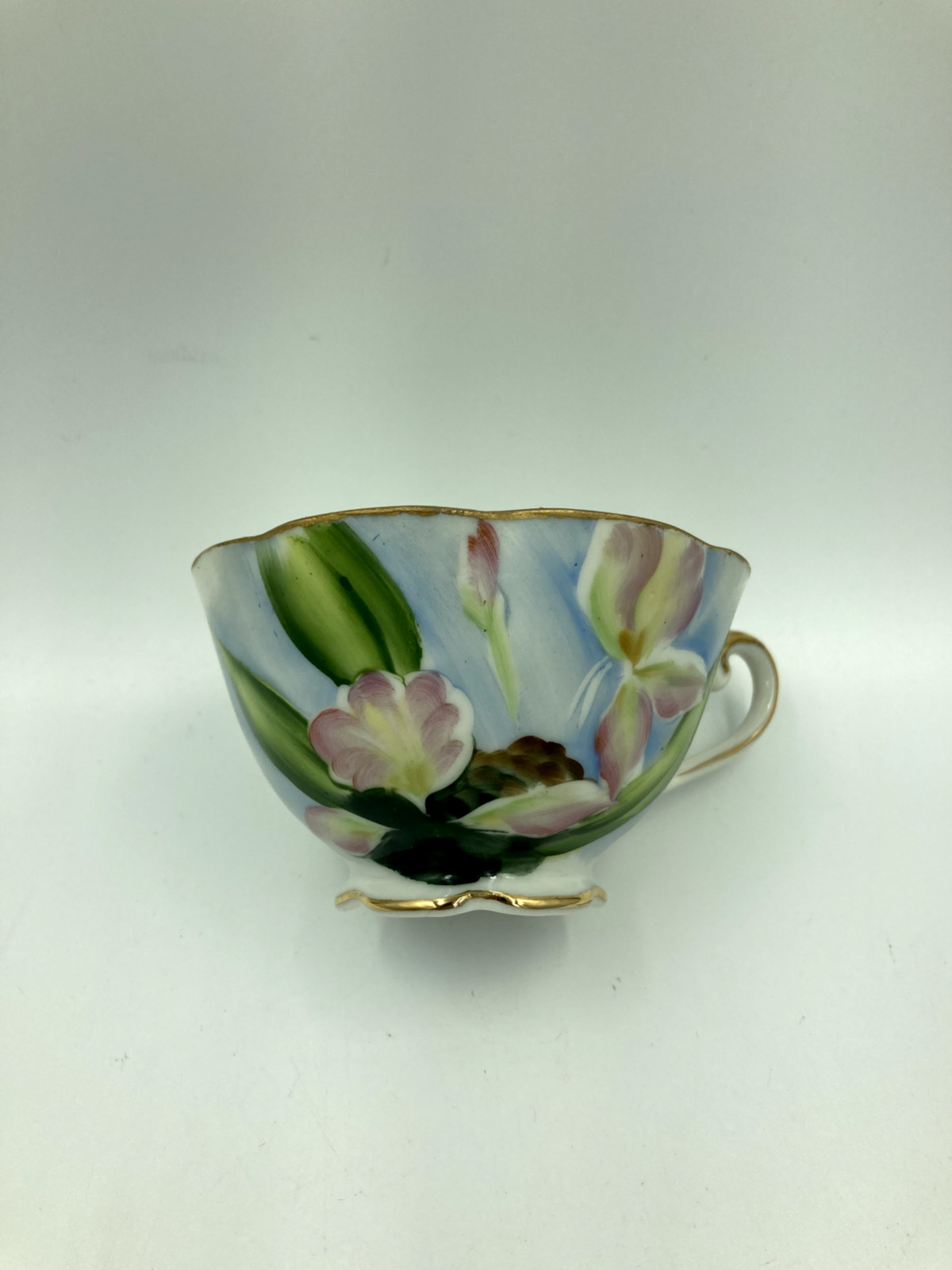 FOUR sets vtg cups/plates - 8 pcs/4 diff hand painted HI flowers/~50s japan NICE