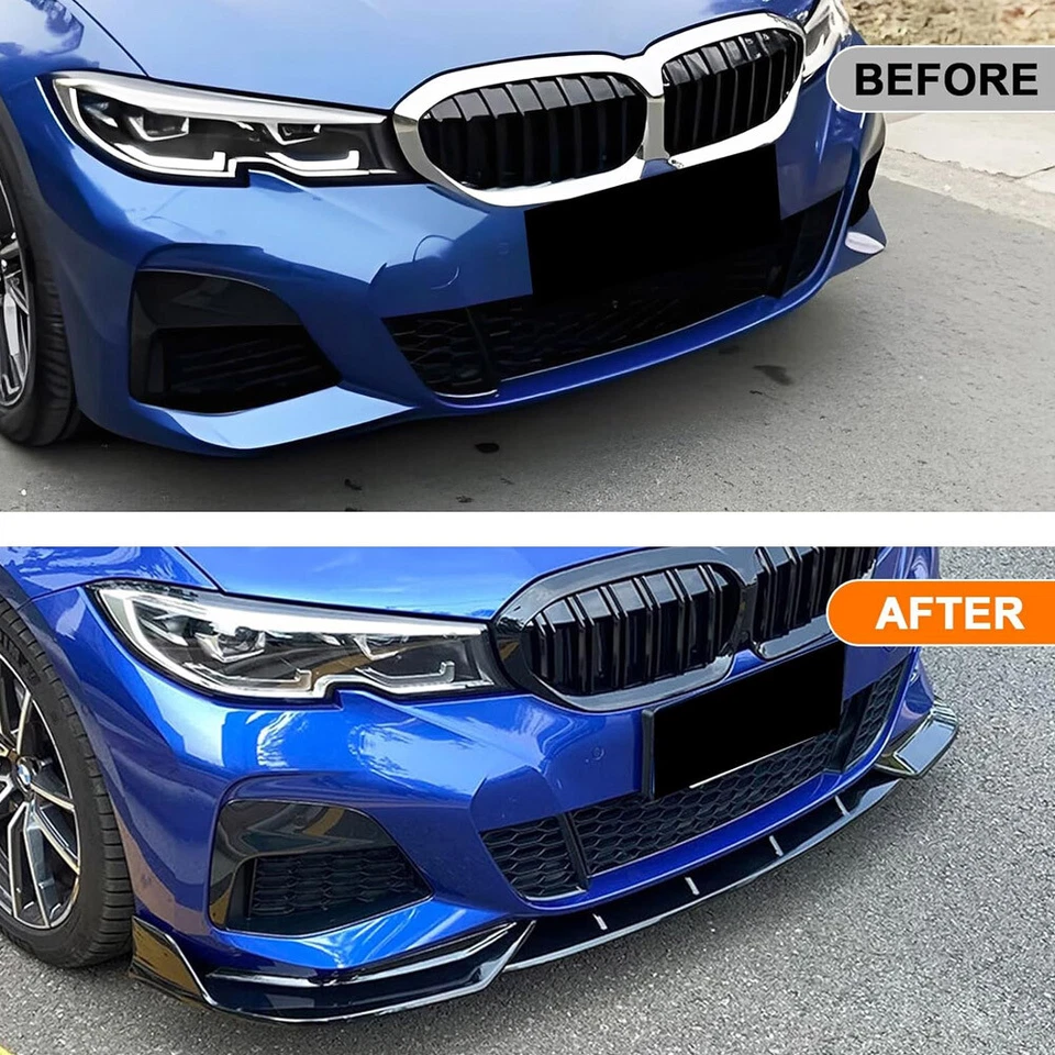 For BMW G20 330i M340i M Sport 2019-22 GT Style Gloss Black Front Bumper Lip Kit - Image 4 of 4