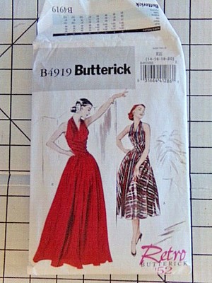 Butterick retro style 1950's long or knee length dress in sz 14-20 Halter style
