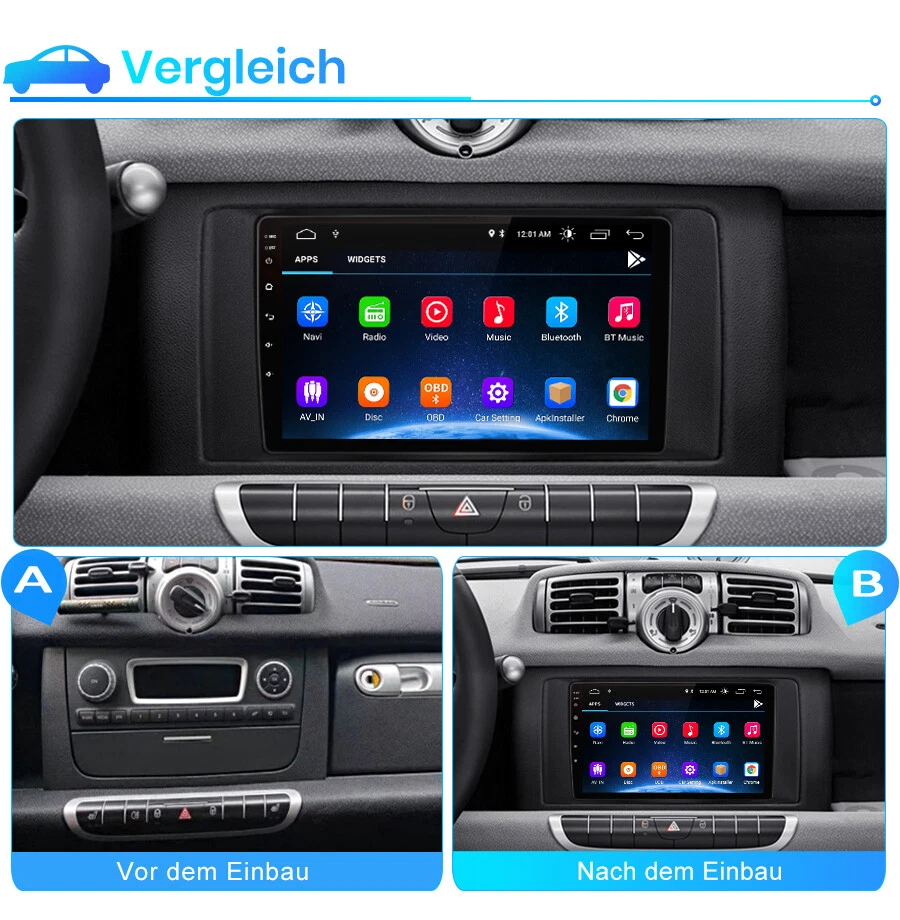 Für Smart Fortwo 451 2010-2015 6+128G Android 14 Autoradio CarPlay Kam Navi RDS - Bild 2 von 4