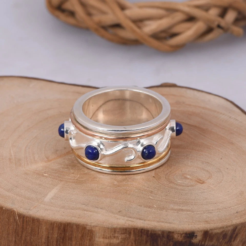 Lapis Spinner Ring 925 Sterling Silver Ring for Women, Meditation Fidget Ring - Image 2 of 4