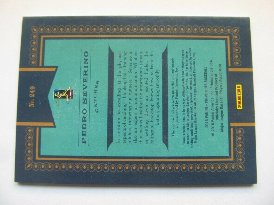 2016 PANINI PRIME CUTS PEDRO SEVERINO TRIPLE RELIC AUTO ROOKIE #d 1/99  ORIOLES  - Image 3 of 3