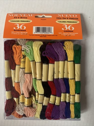 PRISM Cotton Six Strand Floss Craft Thread Primary 36 Pack Multi-color 8.7 Yards - Picture 2 of 2