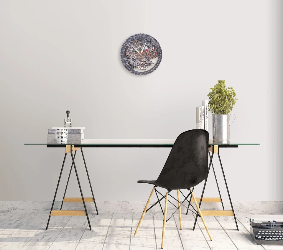 Reloj de pared autómata mordida engranajes móviles 1682 círculo metal gato steampunk loft arte Foto 2 de 4