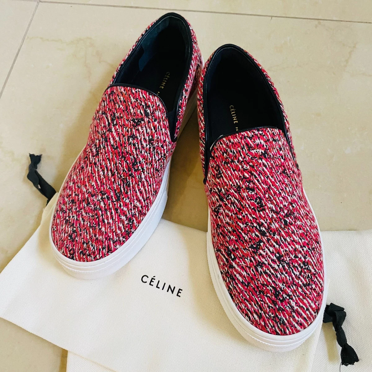 Céline by Phoebe Philo Tweed Slip On Sneakers Size 37 original price $680