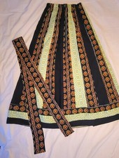 Vintage Chessa Davis Maxi Skirt Lined Dark Blue, Lime Green, Orange  Long Belt