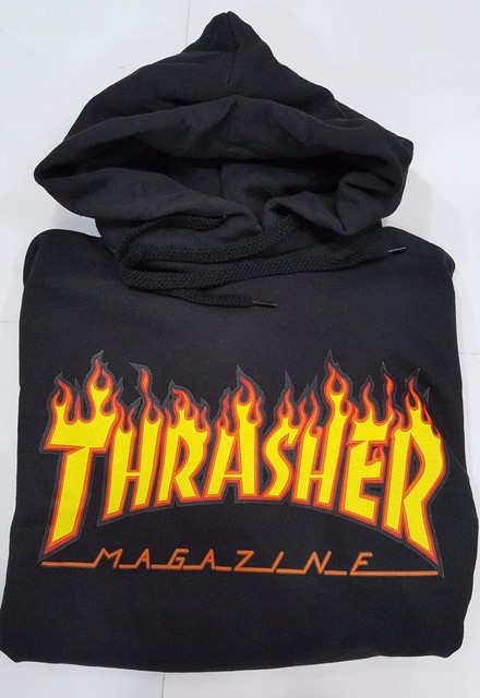 felpa thrasher nera scritta bianca