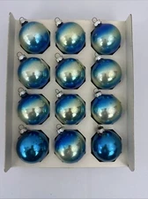 Vintage Shiny Brite 12 Glass Ornaments Blue & Green Ombre in Original Box Lot 1