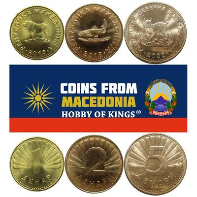 #ad #ad North Macedonia 3 Coin Set 1 2 5 Denari Dog Balkan Lynx 2016 2022 $15.84