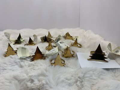 VTG.. Brass Christmas Tree Shaped Napkin Rings, Set Of 4, NWT. 0086