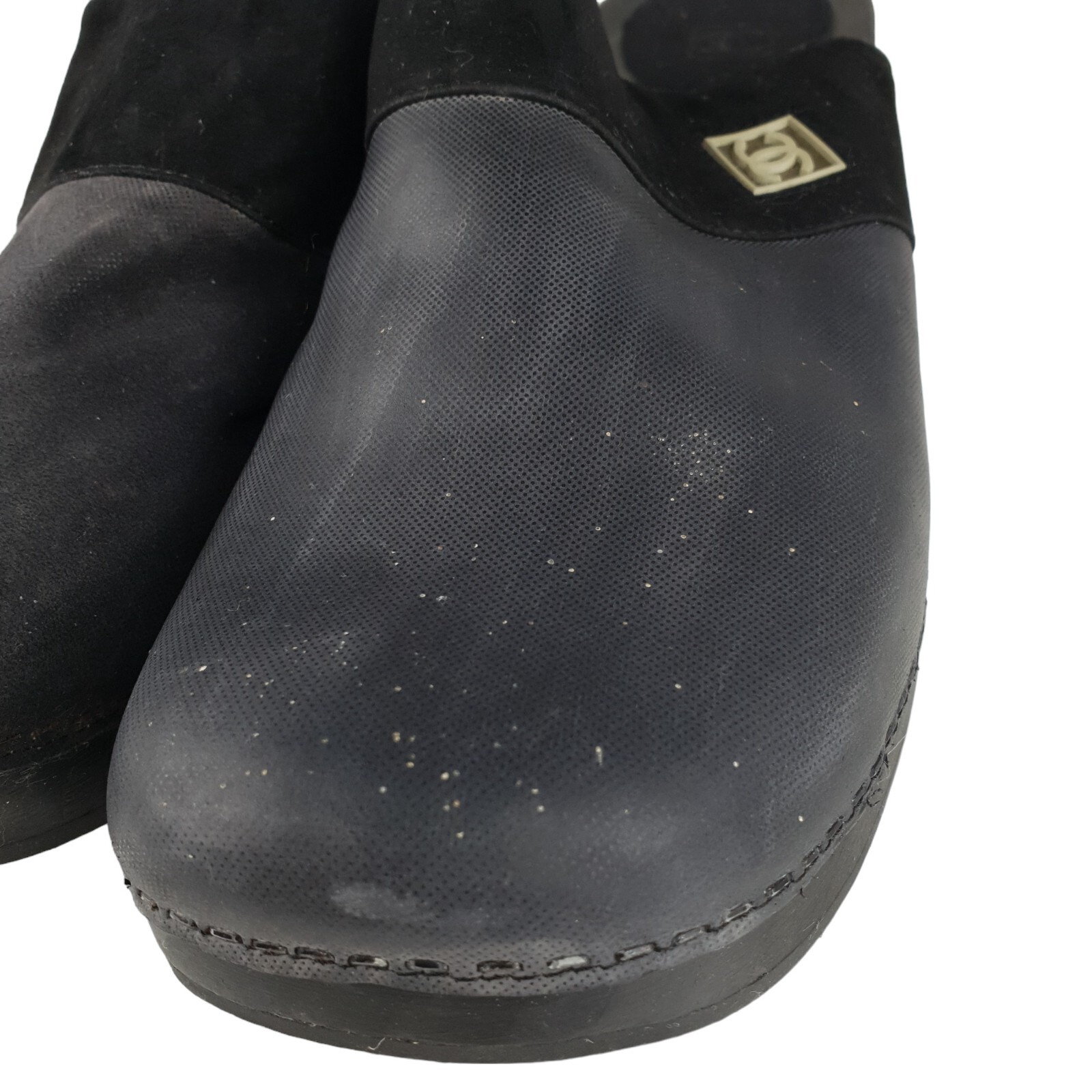 Vintage Chanel Womens Black Suede Wood Clogs Mules UK 7 EU 40 eBay