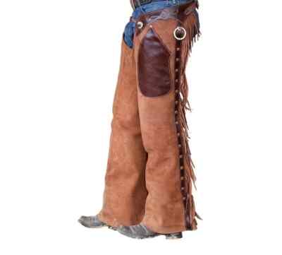 Chap Western Cowboy Cuir Daim – Franges, équitation, Adulte, Neuf