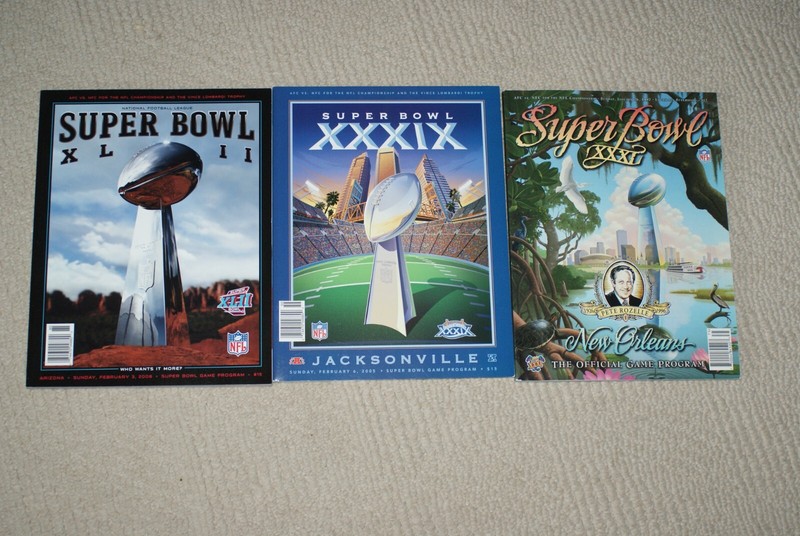 3) Super Bowl Programs-1997 (XXL), 2005 (XXXIX), 2008 (XLII)-NEW See Teams Below