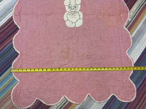 Edredón bebé vintage gingham oso de peluche punto de cadena 32x49 ribete festoneado antiguo - Imagen 10 de 11