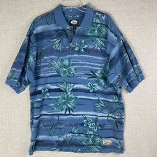 Tommy Bahama Copyrighted Print Short Sleeve Polo Shirt Mens L Blue Hawaiian
