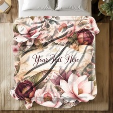 Personalized Watercolor Floral Wreath Coral Fleece Blanket