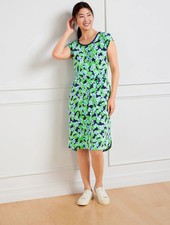 T by Talbots Short Sleeve Dress Floral Open Back UPF 50+ Navy Green Women Sz 3X