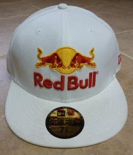 Red Bull New Era Hat Size 7 1/8 Fitted 59 Fifty White 100% Wool New with Flaws