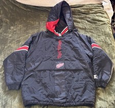 Detroit Red Wings Starter Jacket Mens XL Hooded Black Bulky Puffer Vintage 90s