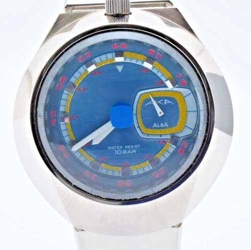 【Excellent】Seiko ALBA V707-0A10 Quartz Blue Dial Vintage Men’s Watch Japan