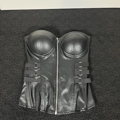 Charlotte Russe Korsett Top Damen M schwarz Bustier Frontreißverschluss Kunstleder Y2K
