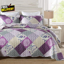 Purple Queen Quilt Bedspreads Queen Size Reversible Patchwork Floral Quilt.....