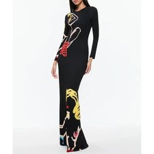 NWT Alice + Olivia Tom Wesselmann Delora Open Back Maxi Dress Natural Beauty 14