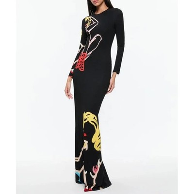 NWT Alice + Olivia Tom Wesselmann Delora Open Back Maxi Dress Natural Beauty 14