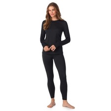 Womens Thermal Underwear Set - Fleece Lined Long Johns, Size M, Black