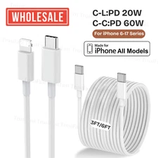 20W PD USB C Fast Charger Type C Cable For iPhone 17 16 15 14 13 12 11 Pro 8 Lot