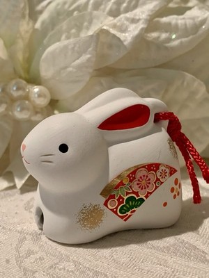 Dorei White Clay Bell Rabbit Ornament Japanese Zodiac Japan Celebrate Good Luck