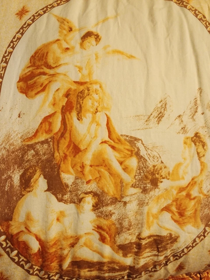 Quilt Quilted throw pillow cover Angels Renaissance Romantic Tan Yellow Autumn - Image 4 of 4