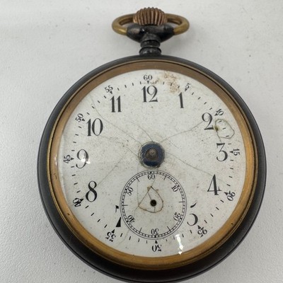 Antique Archimedes Reveil Mechanical Alarm Pocket Watch Gun Metal for Parts