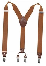 Mens Suspender Y Back Style with 4 Quality Controlled Clips 1.4 Inch Camel
