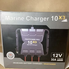 3 Bank Marine Battery Charger 10X3, 30A (10A/Bank) - 12V Waterproof Onboard new 