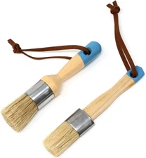 Honbay 2PCS Chalk & Wax Paint Brush Set for Wooden Furniture DIY Small, Brown 