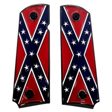 1911 Full Size Metal Grips Flag Design Black Plated Border Ambi Cut w/ Screws