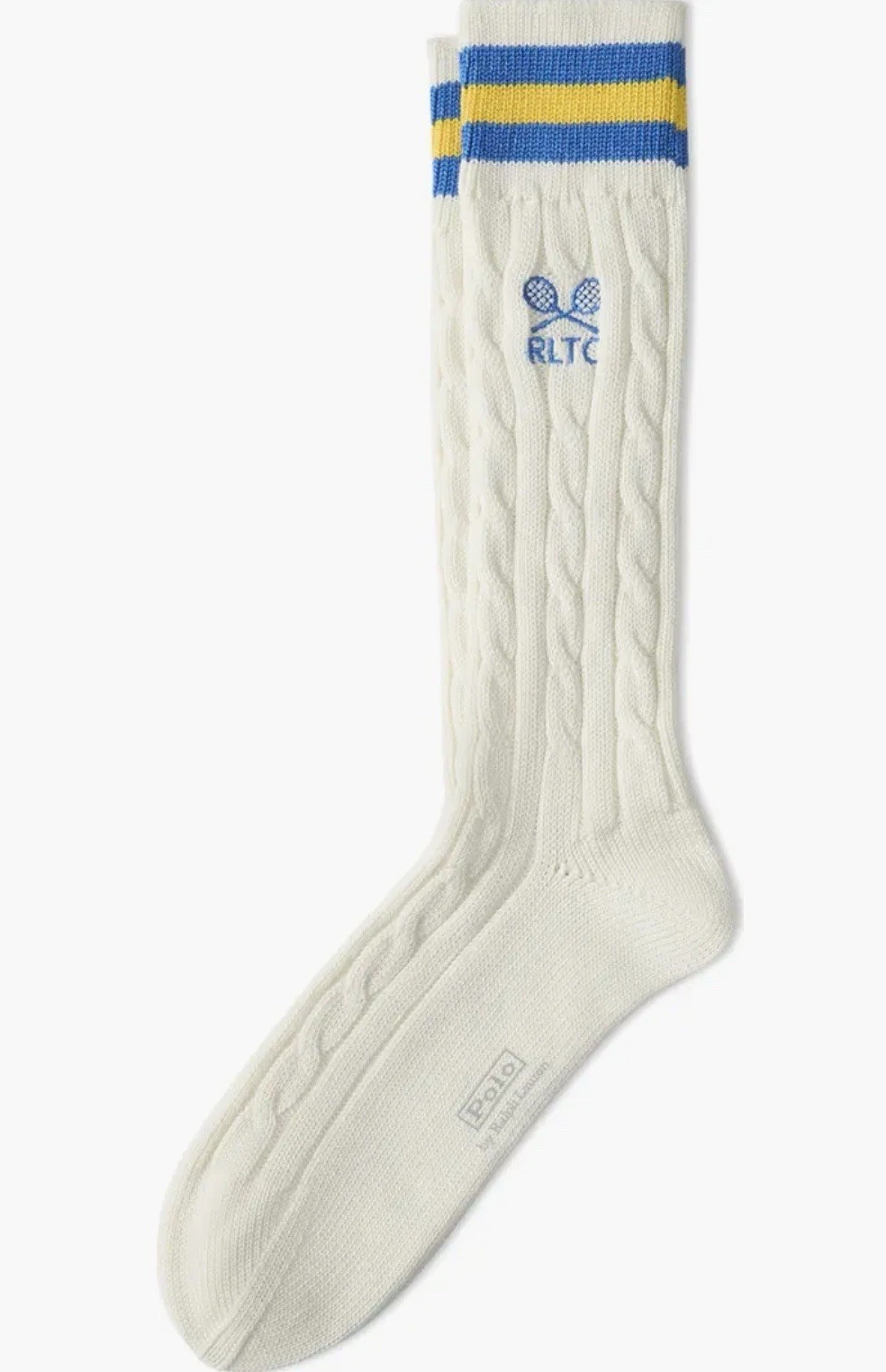 Polo Ralph Lauren RLTC Logo Tennis Cable Knit Cotton Blend Crew Socks Cream O/S
