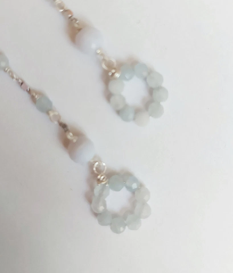 Orecchini in argento 925 pendenti con calcedionio sfaccettato e acquamarina - Immagine 2 di 4