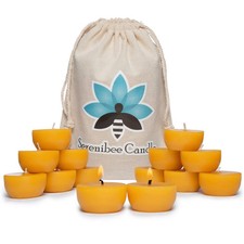 Serenibee Beeswax Tea Light Candles - 100 Pure Beeswax with One Reusable Gla...