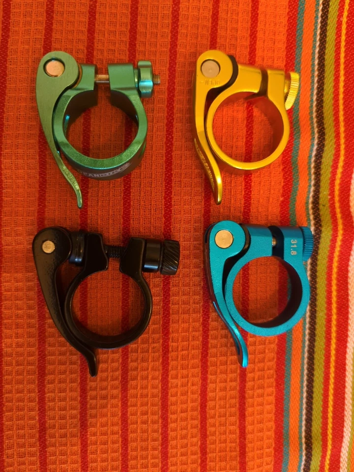 New Lot of 4 QR Seatpost Clamps 31.8mm Black Green Gold Blue - Image 3 of 4