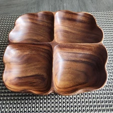 Vintage Monkeypod Square Wood Serving Dish 4 Sections Appetizer Tray 