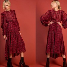 Ulla Johnson Aliya Fuchsia Red Silk Chiffon Dress Size 6