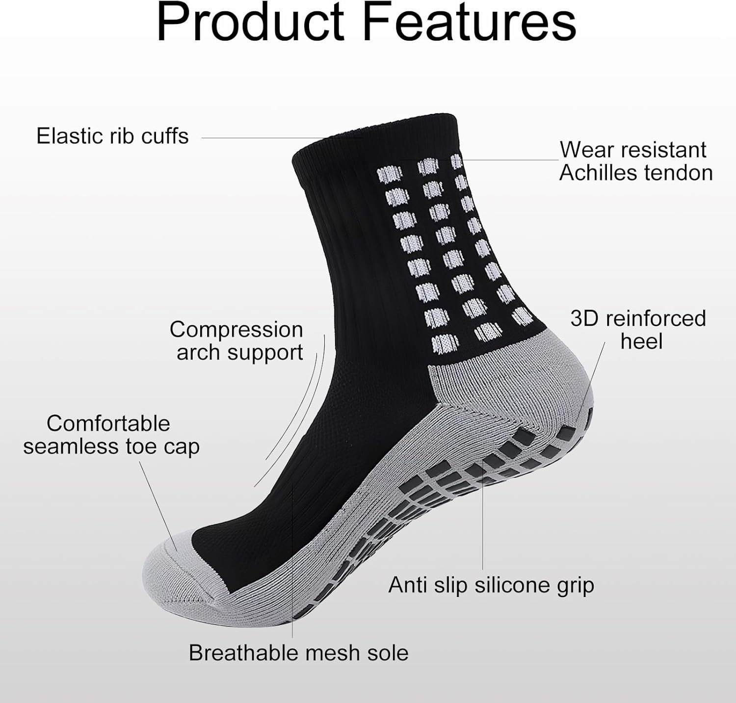 2 Set Grip Soccer Socks & Shin Guard Sleeves Non-Slip Sports Sleeve Socks Men Wo