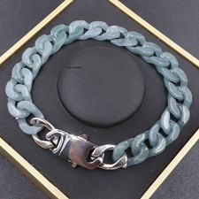 Natural Real Grade A Green Jade Jadeite 12mm Chain Curb Link Bracelet 7.9 inch