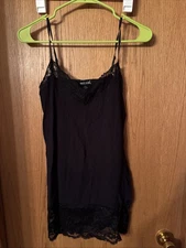 Wet Seal Lace Trim Cami Long Tank Top Black Size L Whimsigoth Fairy Grunge