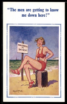 Künstler-AK Donald McGill: The men are getting to know me down here, At the Bea 
