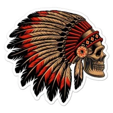 Native American Skull, Vinyl Decal Sticker, Indoor Outdoor, 3 Sizes, #8515
