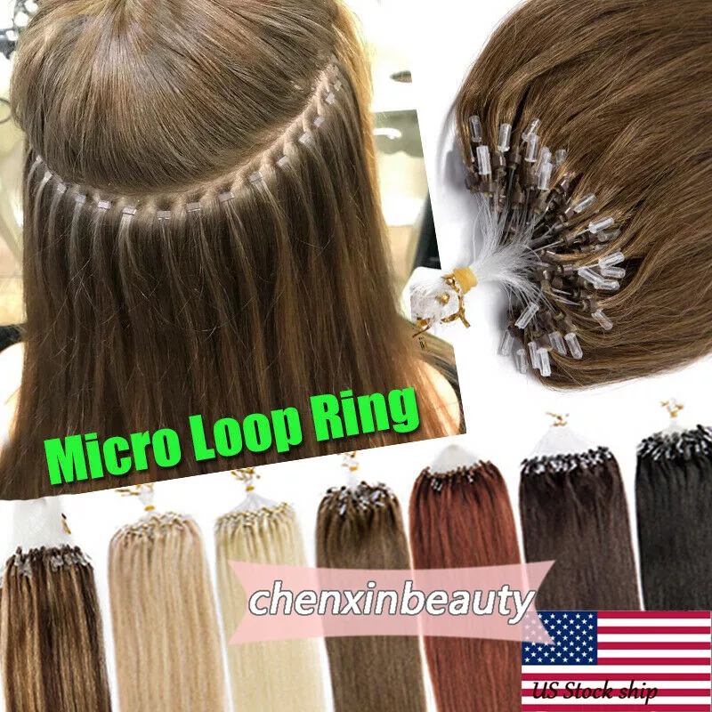 Micro Ring Beads Loop Link Hair Extensions Real Remy Brazilian Human Hair  Style